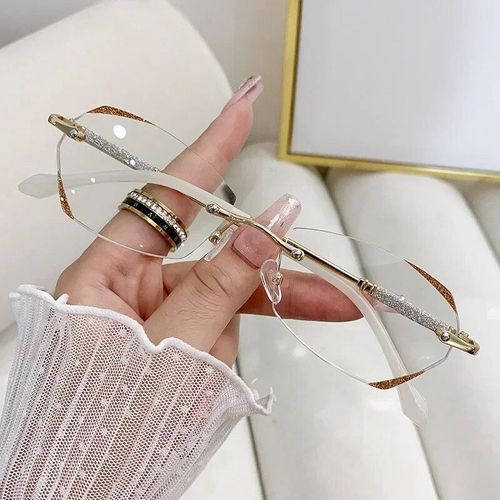 Lunettes De Lecture Bloquant La Lumière Bleue Pour Dames,Coupe Diamant,Sans Monture,Lunettes De Vue De Loin,Hypermétropie Finie,Lunettes Presbytes - Type Gold #E 