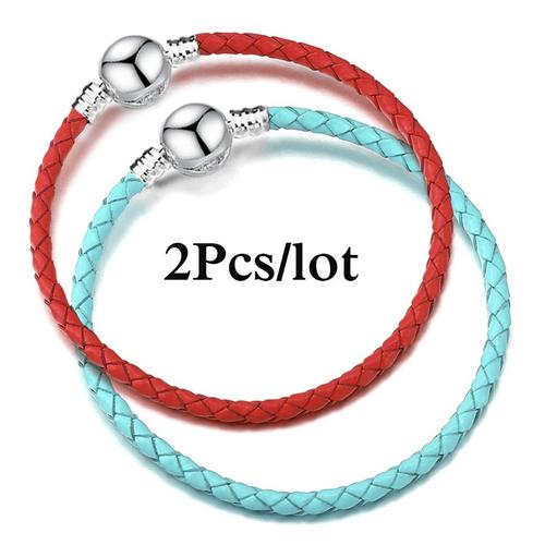 17cm - Bracelets À Chaîne En Cuir Véritable Pour Femmes Et Hommes, 2 Pièces/Lot, Bijoux De Luxe Vintage, Perles Faites À La Main, Breloques Pour Couples