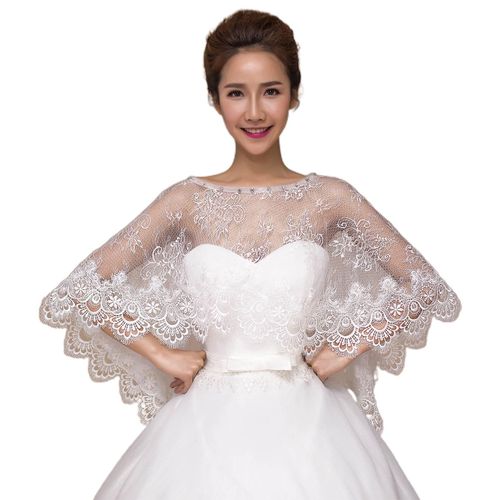 Women Summer Floral Lace Wedding Cape Hollow Out Sheer Shawl Wrap 1920s For Rhinestone Embellished Bridal Capelet Bolero Shrug Cover Up