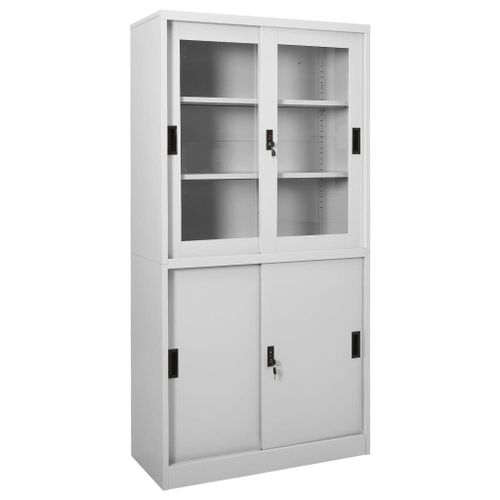 Vidaxl Armoire À Bureau Porte Coulissante Gris Clair 90x40x180cm Acier