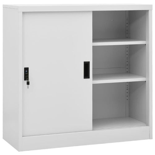 Vidaxl Armoire De Bureau Porte Coulissante Gris Clair 90x40x90cm Acier