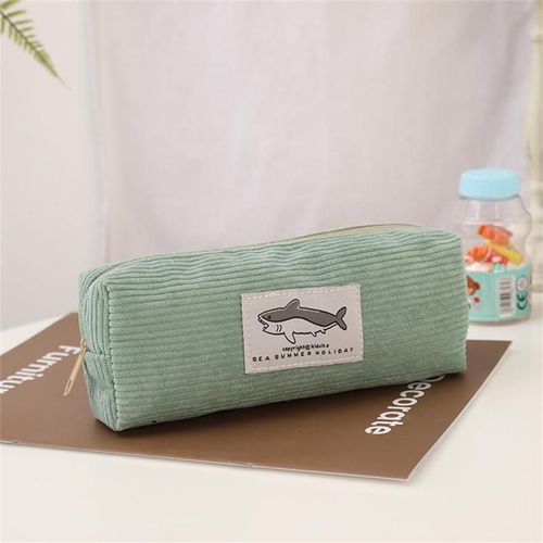 Étui À Stylo En Velours Côtelé Kawaii,Requin En Velours Côtelé,Grande Ouverture,Poussière De Crayon Scolaire,Grande Capacité,Environ 35g - Type Green