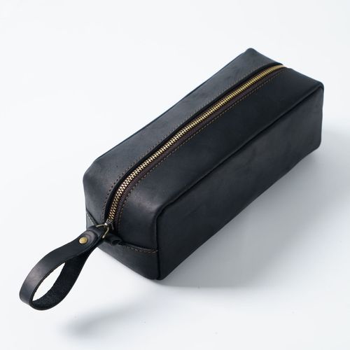 Trousse À Crayons En Cuir Group De Grande Capacité,Sac D'école En Peau De Vache À Fermeture Éclair,Rangement Rétro Pour Étudiant - Type Black