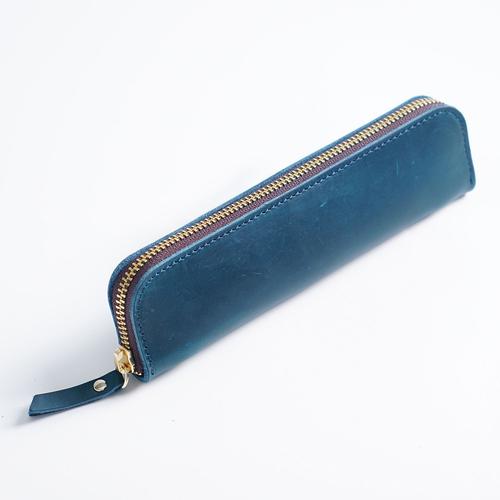 Aiguoniu-Trousse À Crayons En Cuir De Vache Avec Fermeture Éclair Pour Garçon Et Fille,Sac Rétro Pour Écoliers,Avec 4 Fentes - Type Blue