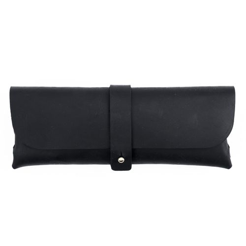 Trousse À Crayons En Cuir Pour Hommes,Trousse À Crayons Rétro Pour Étudiants,Sac De Rangement De Papeterie À Grande Capacité,Boîte De Lunettes En Cuir De Vache - Type Black
