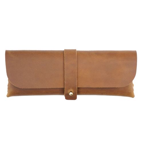 Trousse À Crayons En Cuir Pour Hommes,Trousse À Crayons Rétro Pour Étudiants,Sac De Rangement De Papeterie À Grande Capacité,Boîte De Lunettes En Cuir De Vache - Type Brown