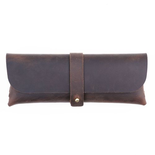 Trousse À Crayons En Cuir Pour Hommes,Trousse À Crayons Rétro Pour Étudiants,Sac De Rangement De Papeterie À Grande Capacité,Boîte De Lunettes En Cuir De Vache - Type Coffee