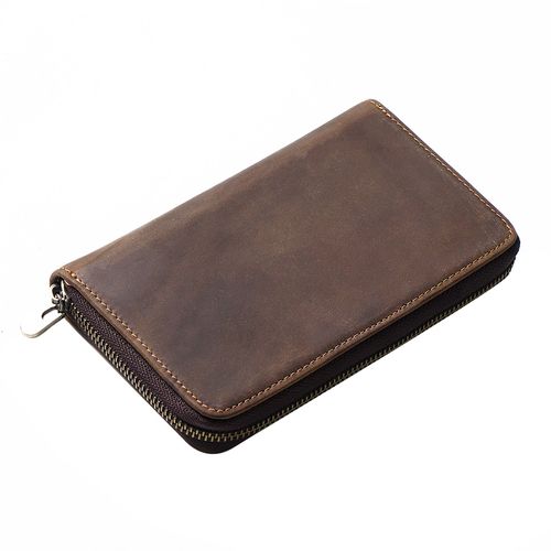 Trousse À Crayons En Cuir De Vache Avec Fermeture Éclair Pour Homme,Sac Rétro Pour Écoliers,Unisexe - Type Coffee