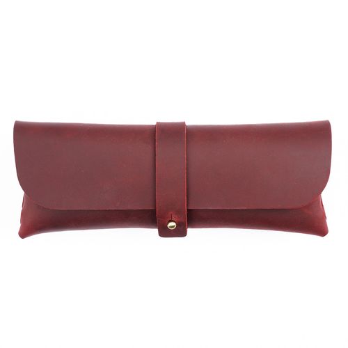Trousse À Crayons En Cuir Pour Hommes,Trousse À Crayons Rétro Pour Étudiants,Sac De Rangement De Papeterie À Grande Capacité,Boîte De Lunettes En Cuir De Vache - Type Red