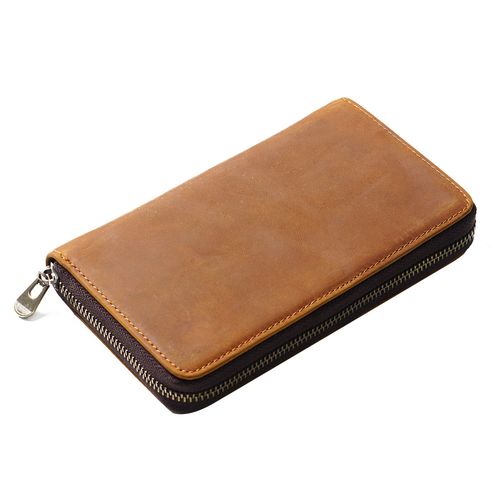 Trousse À Crayons En Cuir De Vache Avec Fermeture Éclair Pour Homme,Sac Rétro Pour Écoliers,Unisexe - Type Brown