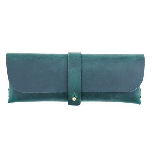 Trousse À Crayons En Cuir Pour Hommes,Trousse À Crayons Rétro Pour Étudiants,Sac De Rangement De Papeterie À Grande Capacité,Boîte De Lunettes En Cuir De Vache - Type Green