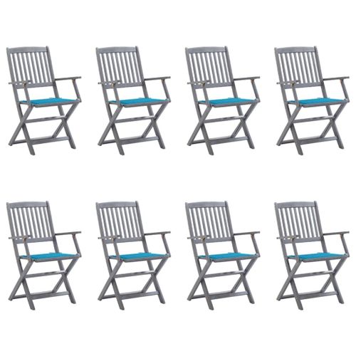 Vidaxl Chaises Pliables D'extérieur 8 Pcs Avec Coussins Bois D'acacia
