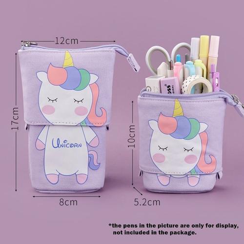 Angoo [Fun] Sac À Crayons En Toile Pliable,Support Debout,Organisateur De Papeterie,Cadeau Pour Enfants,Mignon,Chat,Ours,Mouton,Dessin,A6445 - Type Unicorn