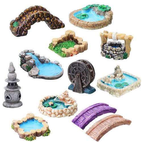 accessoires de jardin miniatures féeriques, 12 pièces, bricolage, Micro paysage, ornements, Mini phare, pont d'étang, Figurines pour maison de poupée