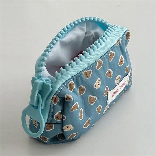 Trousse À Crayons De Grande Capacité,Boîte De Rangement Minimaliste Moderne,Imprimé Bleu,Bordure Lisse Et Épaisse,Petit Ours,À La Mode