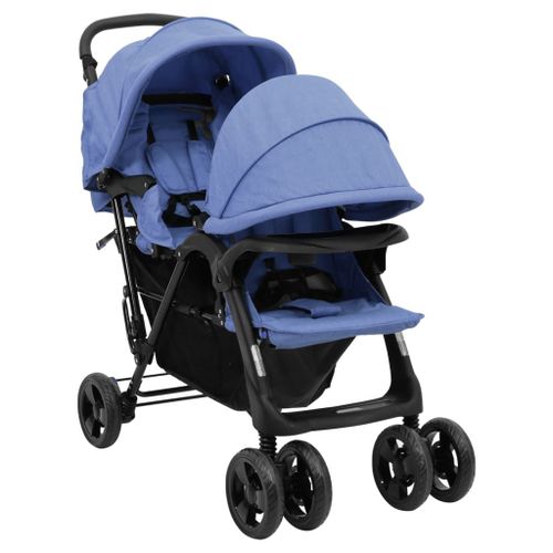 Vidaxl Poussette ¿¿ Deux Places Bleu Marine Acier