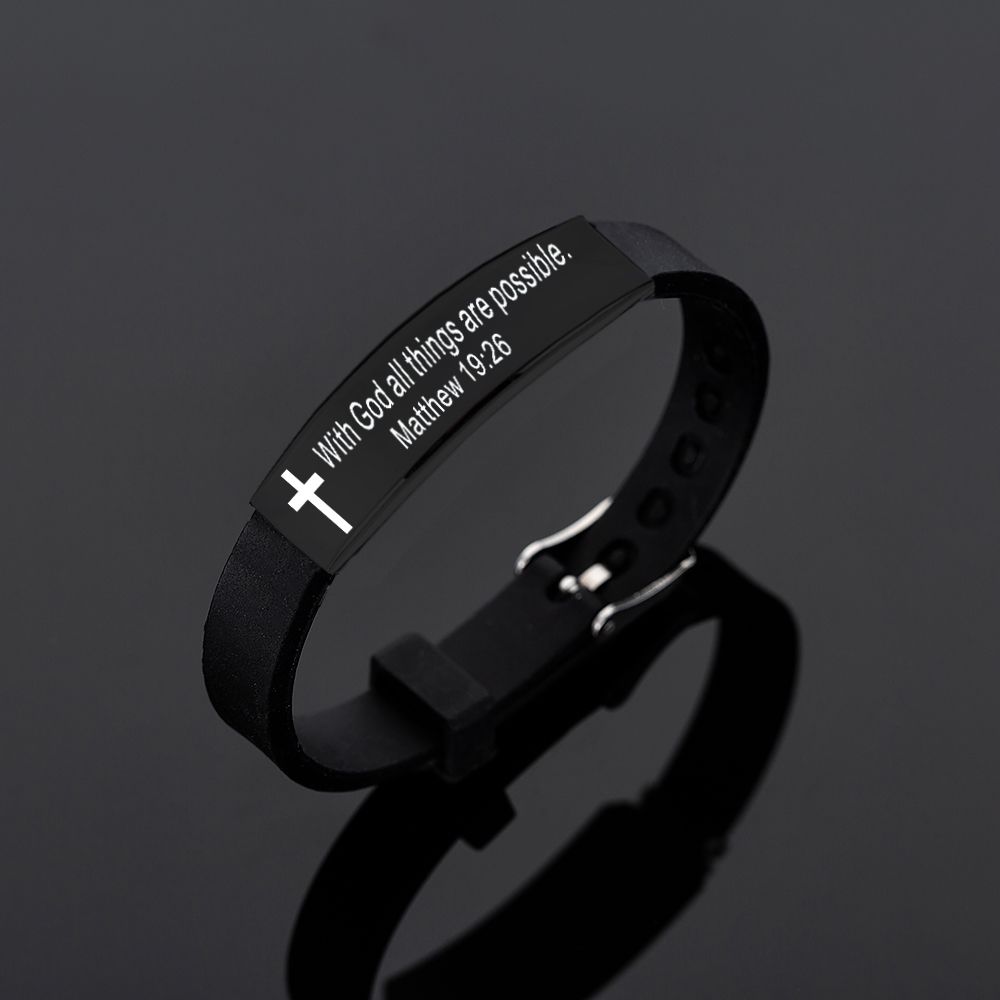 Noir 3 - Bracelets En Silicone Pour Hommes, Citation Croix Religieuse, Écriture, Chrétien, Verset De La Bible, Inspiration, Foi, Bijoux