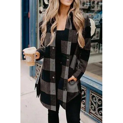 Manteau Long Décontracté À Manches Longues Pour Femme,Surdimensionné,À Carreaux,Mode Automne,2xl/3xl