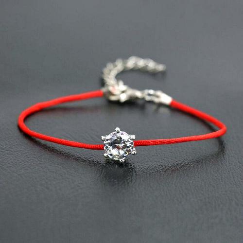 Corde Rouge - Bracelets Fins En Corde Rouge Pour Femmes Et Filles, Couleur Argent, Cristaux Autrichien, Aaa Zircon