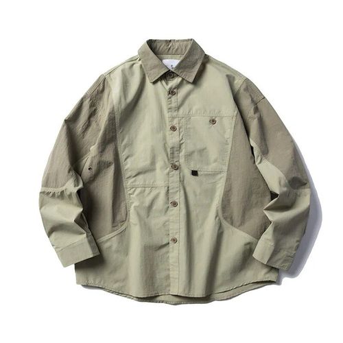 Chemise À Manches Longues Pour Hommes,Contraste De Couleur,Décontracté,Rétro,Salopette À Revers,Randonnée En Plein Air,Camp,Escalade,Vêtements D'outillage