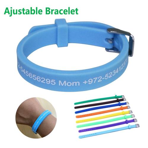 Texte Avec Votre Logo - Grise - Bracelets Réglables Personnalisés Avec Numéro De Téléphone Gravé, Bracelet Pour Enfants Autisme, Bandes Anti-Perte, Bricolage, Cadeau Pour Amoureux