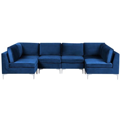 Canapé Modulaire 6 Places En U Velours Bleu Marine Evja