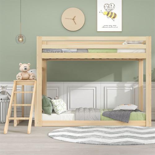 Dripex Lit Superposé 90x200cm,Lit En Bois Avec Escalier,Lit Enfant Avec Protection De Barrière,Cadre En Pin, Naturel