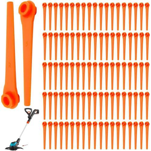 100Pcs lames de rechange PA6 RotorCut compatibles avec Coupe-Bordures Gardena, Lame en plastique pour Gardena Coupe-Bordures sans Fil - Orange