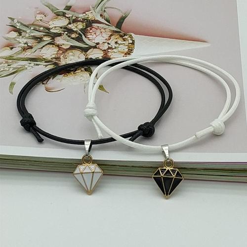 Plaqué Argent - Ensemble De 2 Bracelets Tendance Pour Couple, Pour Amis, Conception De Clé De Verrouillage, Corde De Couleur Noire, Vente En Gros, Livraison Directe, Bijoux