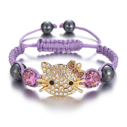 Violet - Neovi Bracelet Pour Enfants, Breloque De Chat, Strass, Perle Ronde En Cristal, Multicolore, Bracelets Tressés, Bricolage, Bijoux Pour Enfants