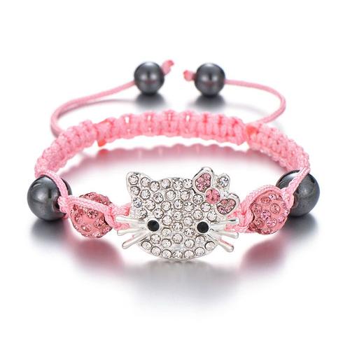 Rose - Neovi Bracelet Pour Enfants, Breloque De Chat, Strass, Perle Ronde En Cristal, Multicolore, Bracelets Tressés, Bricolage, Bijoux Pour Enfants