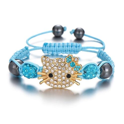 Bleu-Or - Neovi Bracelet Pour Enfants, Breloque De Chat, Strass, Perle Ronde En Cristal, Multicolore, Bracelets Tressés, Bricolage, Bijoux Pour Enfants