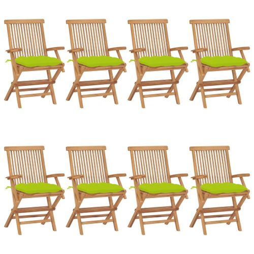 Vidaxl Chaises De Jardin Avec Coussins Vert Vif 8 Pcs Teck Massif