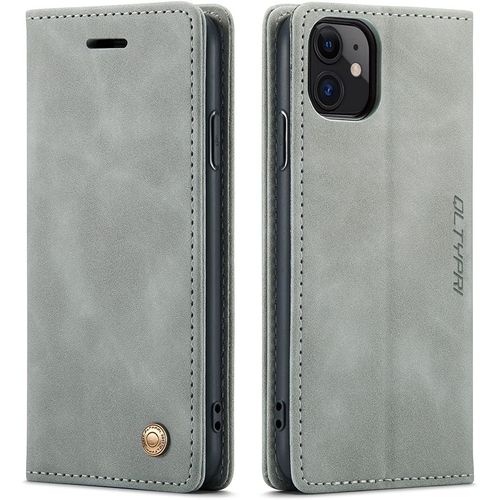 Etui Coque Pour Iphone 11 Pro Max, Portefeuille Fentes Cartes Housse Antichoc Cuir Pu Vintage Portefeuille Etui Compatible Avec Iphone 11 Pro Max - Gris