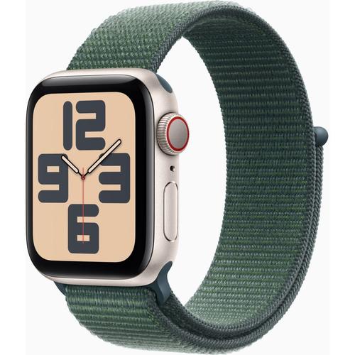 Apple Watch Se Gps + Cellular (2024) 40 Mm Aluminium Lumière Stellaire Bracelet Sport Textile Vert Lacustre