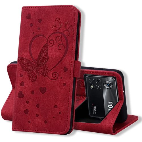 Coque Xiaomi Poco X4 Pro 5g, Coque Portefeuille Poco X4 Pro, Protection Etui Xiaomi Poco X4 Pro, Housse Premium En Cuir Pu [Porte Carte] Couverture Du Livre Pour Xiaomi Poco X4 Pro, Rouge