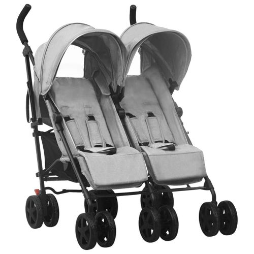 Vidaxl Poussette À Deux Places Gris Clair Acier