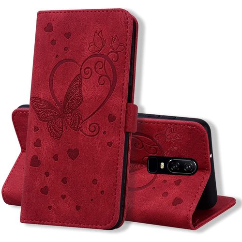 Coque Oneplus 6, Coque Portefeuille Oneplus 6, Protection Etui Housse Premium En Cuir Pu [Porte Carte] Couverture Du Livre Pour Oneplus 6, Rouge