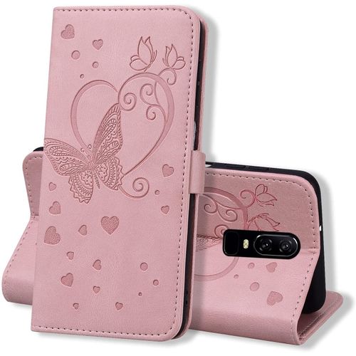 Coque Oneplus 6, Coque Portefeuille Oneplus 6, Protection Etui Housse Premium En Cuir Pu [Porte Carte] Couverture Du Livre Pour Oneplus 6, Rose