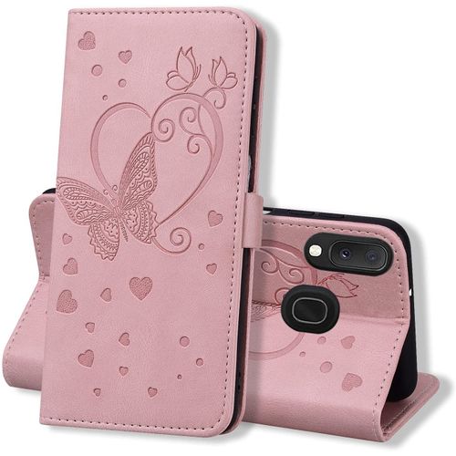 Coque Samsung Galaxy A20e, Coque Portefeuille Samsung A20e, Protection Etui Galaxy A20e, Housse Premium En Cuir Pu [Porte Carte] Couverture Du Livre Pour Samsung Galaxy A20e, Rose