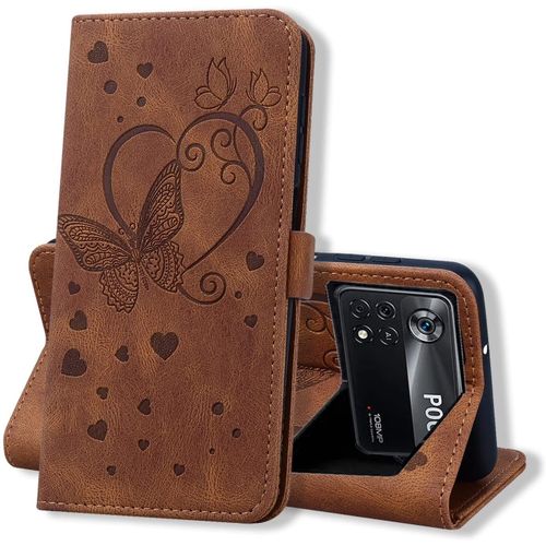 Coque Xiaomi Poco X4 Pro 5g, Coque Portefeuille Poco X4 Pro, Protection Etui Xiaomi Poco X4 Pro, Housse Premium En Cuir Pu [Porte Carte] Couverture Du Livre Pour Xiaomi Poco X4 Pro, Brun