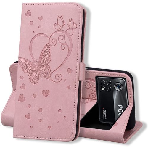 Coque Xiaomi Poco X4 Pro 5g, Coque Portefeuille Poco X4 Pro, Protection Etui Xiaomi Poco X4 Pro, Housse Premium En Cuir Pu [Porte Carte] Couverture Du Livre Pour Xiaomi Poco X4 Pro, Rose