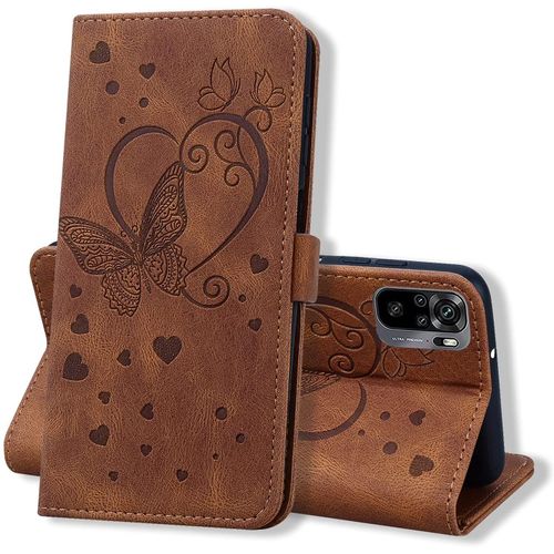 Coque Xiaomi Redmi Note 10 4g / Note 10s, Coque Portefeuille Redmi Note 10 4g / Note 10s, Etui Housse Premium En Cuir Pu [Porte Carte] Couverture Du Livre, Brun