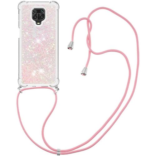 Pour Xiaomi Redmi Note 9s Coque, Bling Liquide Paillette Antichoc Kawaii Etui Housse Avec Cordage Lanyard Case Pour Xiaomi Redmi Note 9 Pro. Lp Star Pink