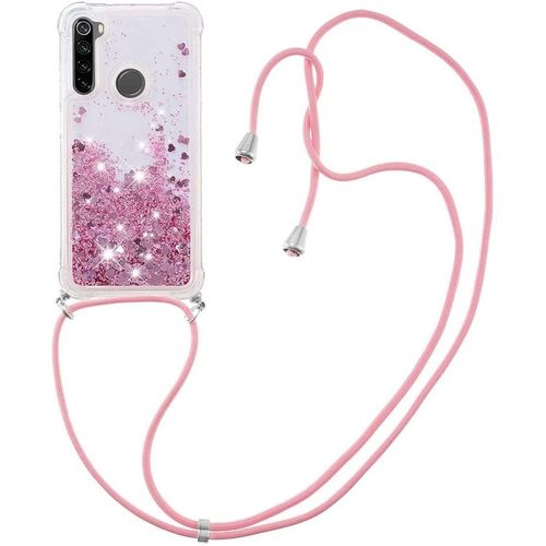 Pour Xiaomi Poco X3 Nfc Coque, Bling Liquide Paillette Antichoc Kawaii Etui Housse Avec Cordage Lanyard Case Pour Xiaomi Poco X3 Nfc. Lp Love Rose
