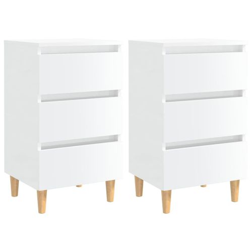 Vidaxl Tables De Chevet Pieds En Bois 2 Pcs Blanc Brillant 40x35x69 Cm