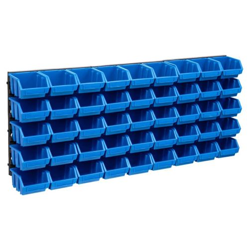 VidaXL Kit de bacs de stockage et panneaux muraux 48 pcs Bleu et noir