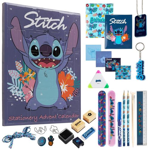 Disney Calendrier De L'avent Stitch 2024 - Ensemble De Papeterie, Jouets Et Accessoires Avec Stickers, Idéal Pour Enfants (Cube Violet).