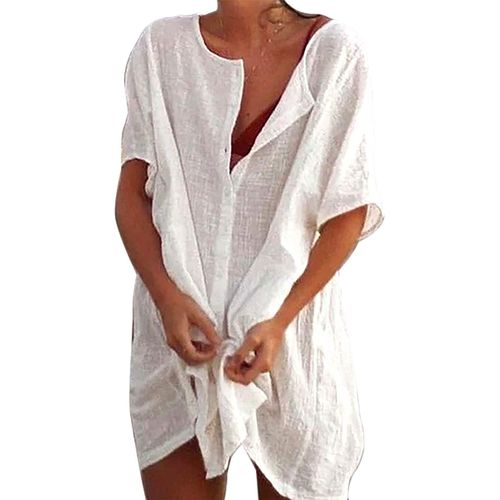 Robe De Plage Pour Femme Bikini Couvrir Avec Encolure Ronde Patte De Boutonnage Manches Courtes Poncho De Plage Par¿¿Os Robe D'¿¿T¿¿ Maillot De Bain Ample Tunique De Plage Couvrir Chemise Pour Les Vacances