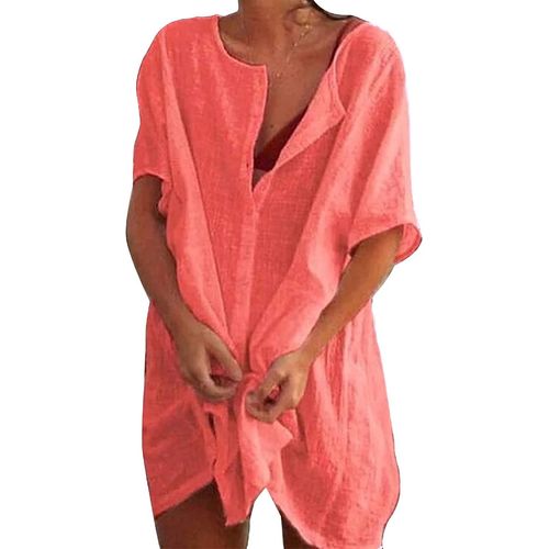 Robe De Plage Pour Femme Bikini Couvrir Avec Encolure Ronde Patte De Boutonnage Manches Courtes Poncho De Plage Par¿¿Os Robe D'¿¿T¿¿ Maillot De Bain Ample Tunique De Plage Couvrir Chemise Pour Les Vacances
